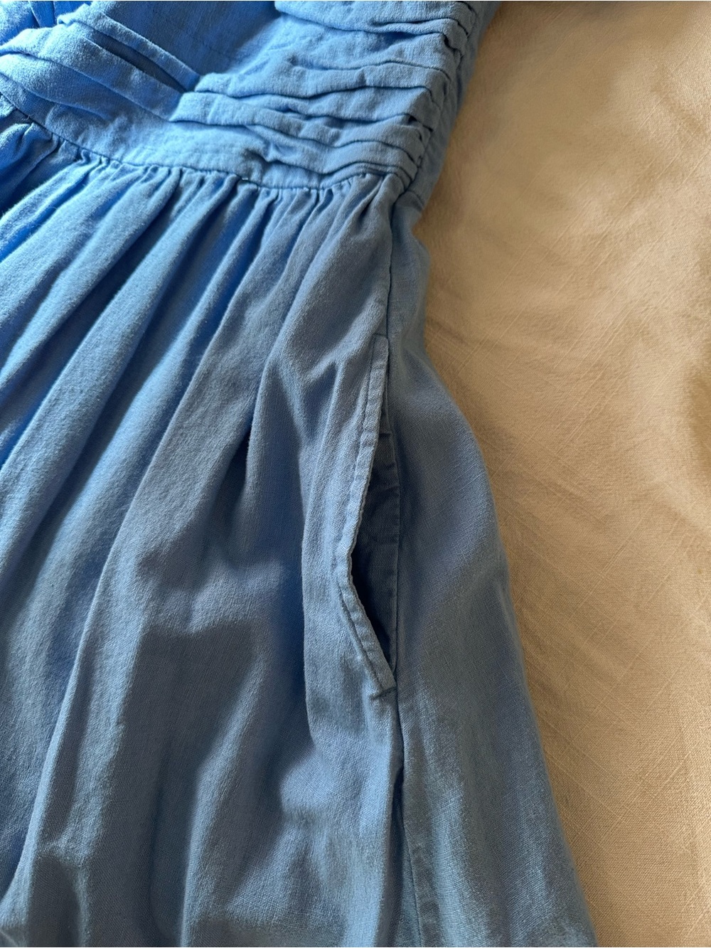Abercrombie & Fitch Emerson Linen-Blend Blue Puff-Sleeve Dress - Picture 8 of 8